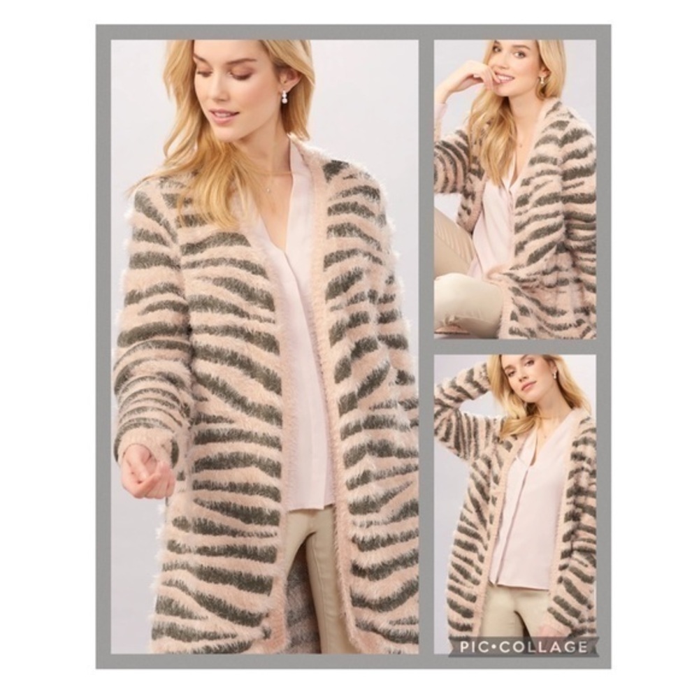 Charlie Paige Dusty Rose & Gray Zebra Striped Eyelash Super Soft Cardigan PM